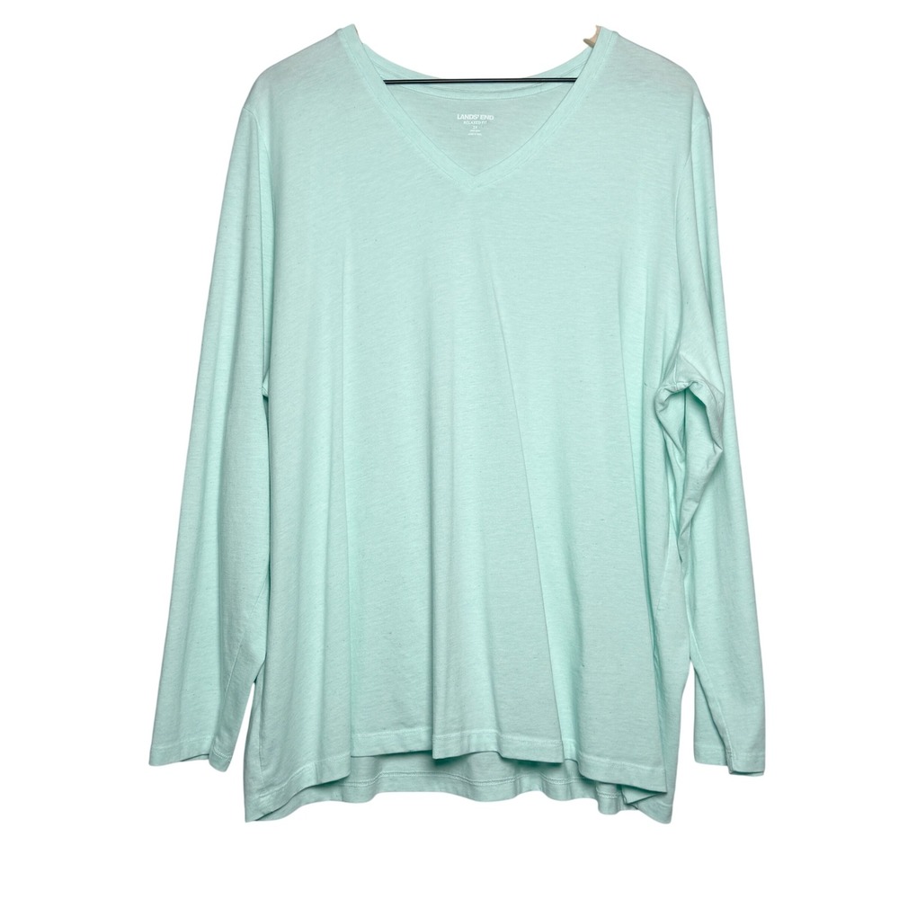 Lands' End Womens Shirt 2X Blue Speckle Relaxed Fit Soft Basics‎ Casual Coastal